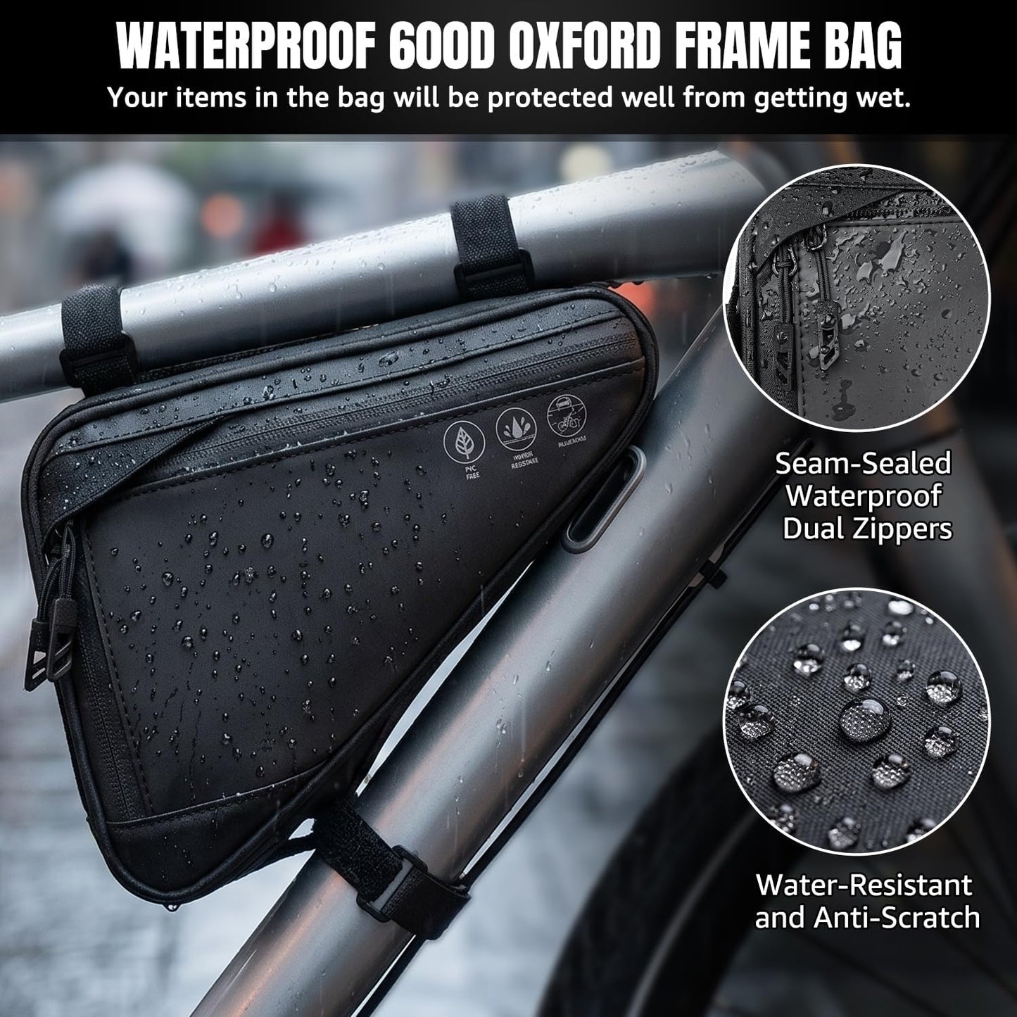 Bolsa reflectante para cuadro bicicleta con bolsillos