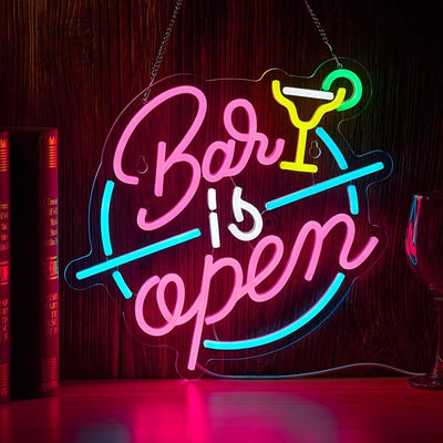 Señal neón bar abierto LED con atenuador para decoración