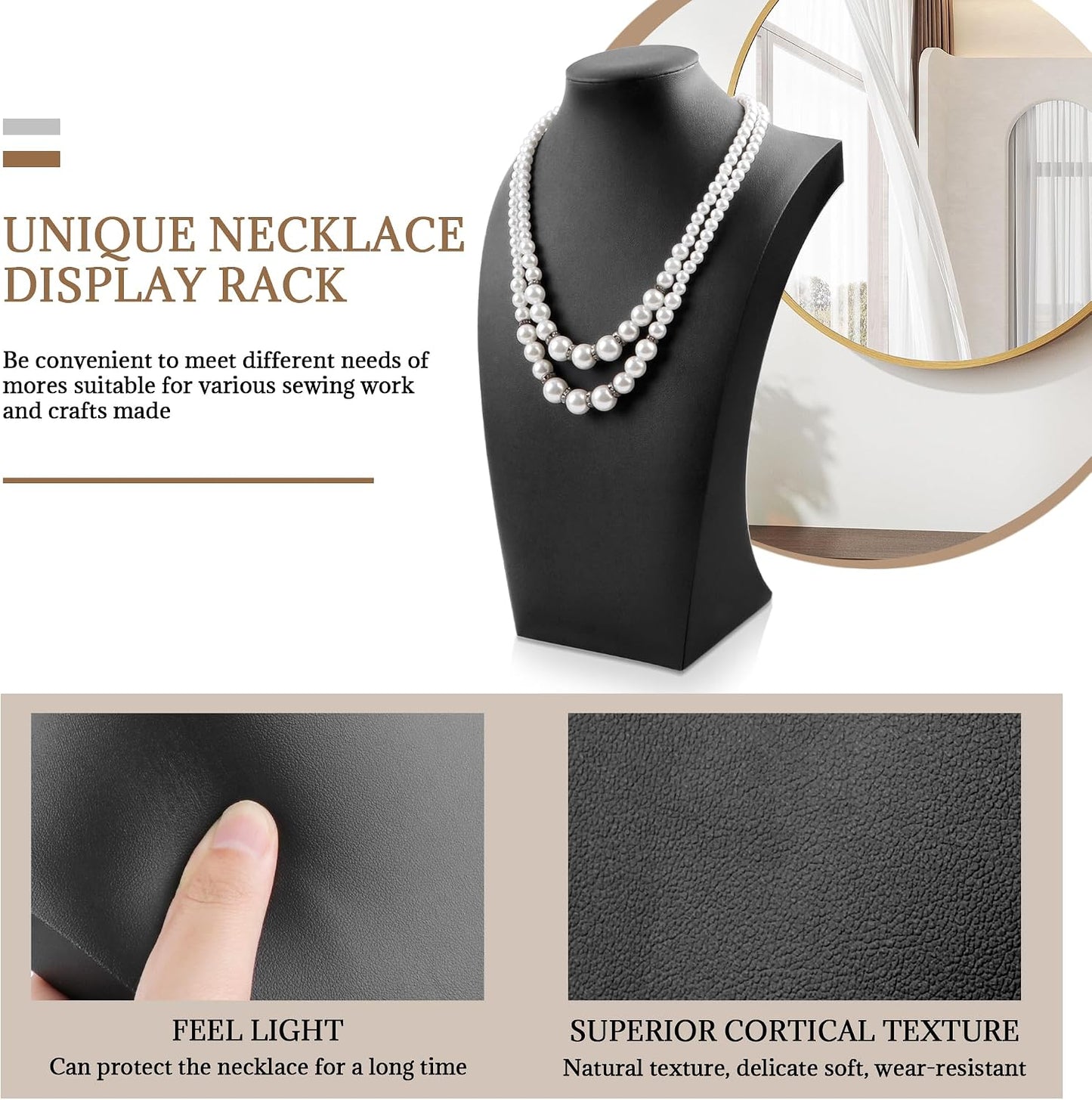 Busto expositor collares cuero PU negro 11.4x6.7