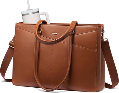 Bolsa mano cuero 15.6pulg soporte taza profesores trabajo marrón