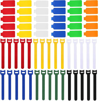 Pack 60 etiquetas cable reutilizables con organizador 30 lazos