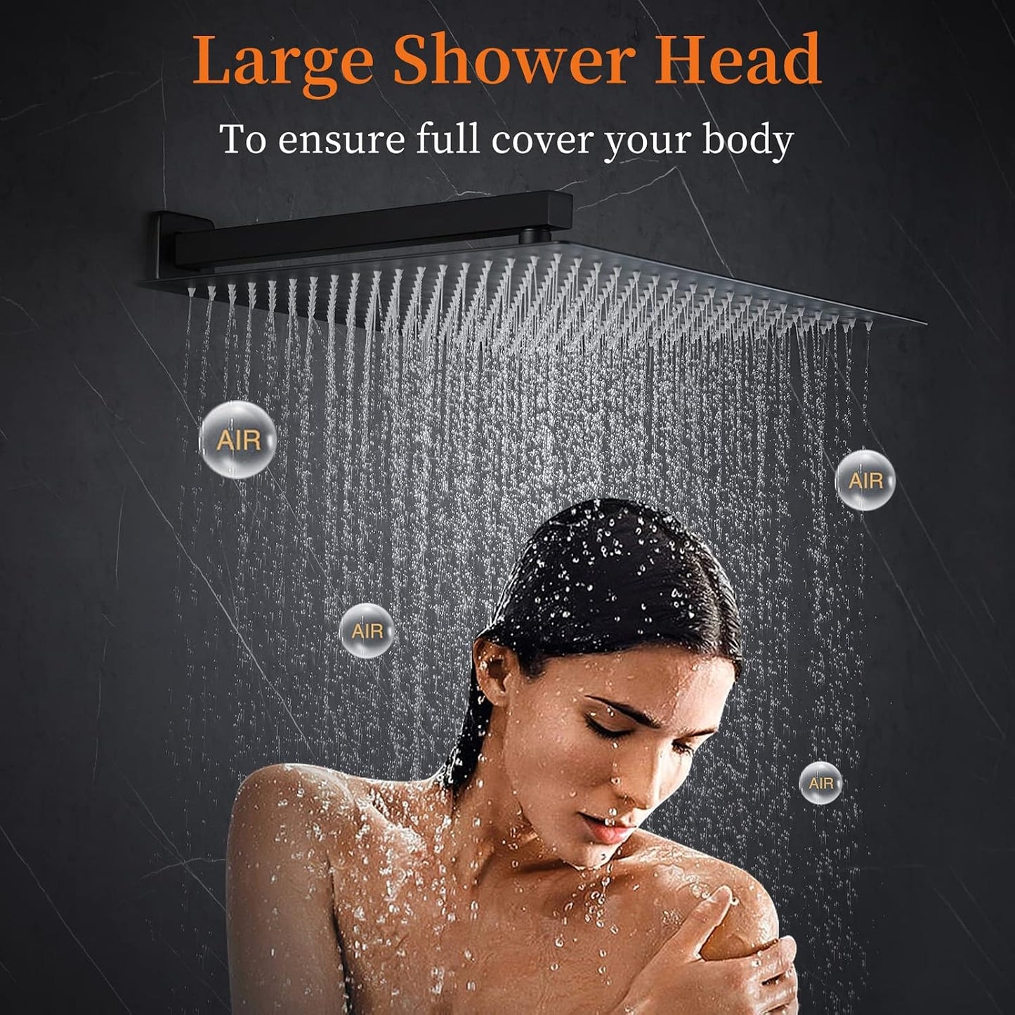 Cabezal ducha lluvia 16pulg acero inox negro mate