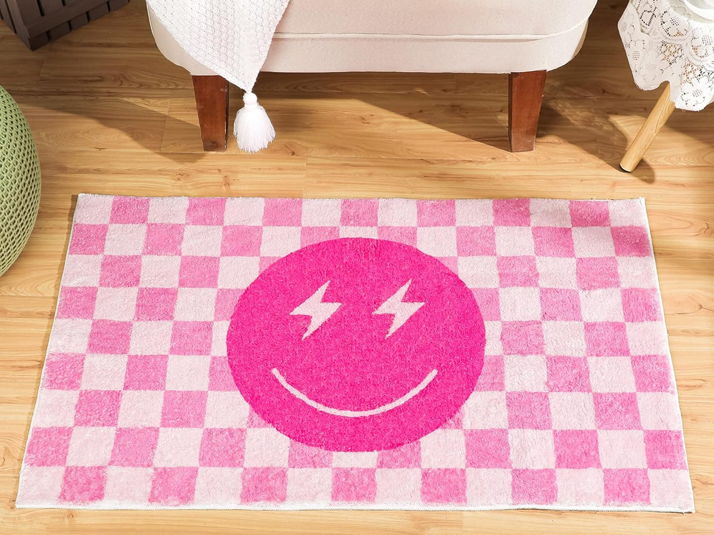 Alfombra cuadros búfalo rosa dormitorio sala reversible