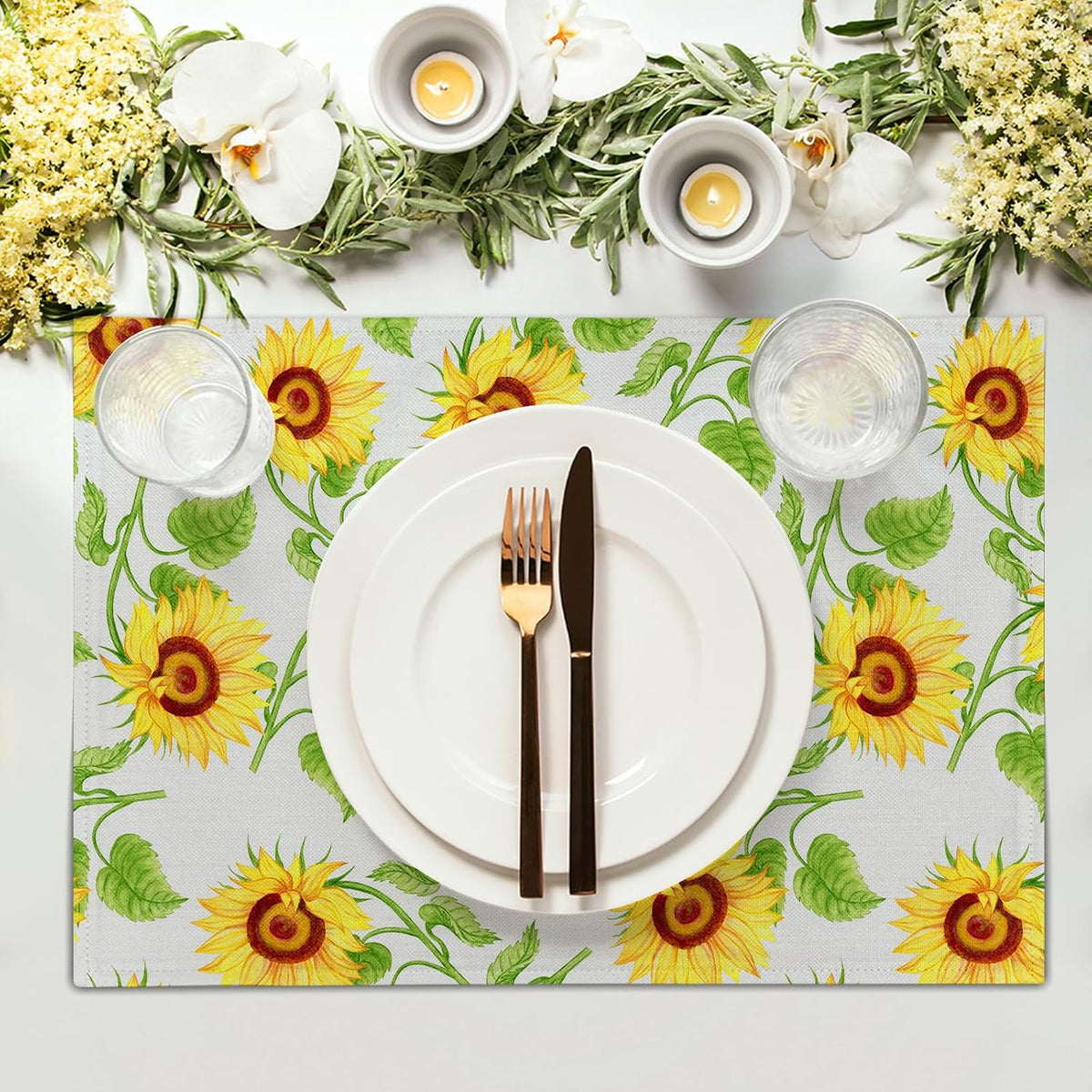 Set 4 Manteles Girasol 12x18pulg Diseño Floral Hogar