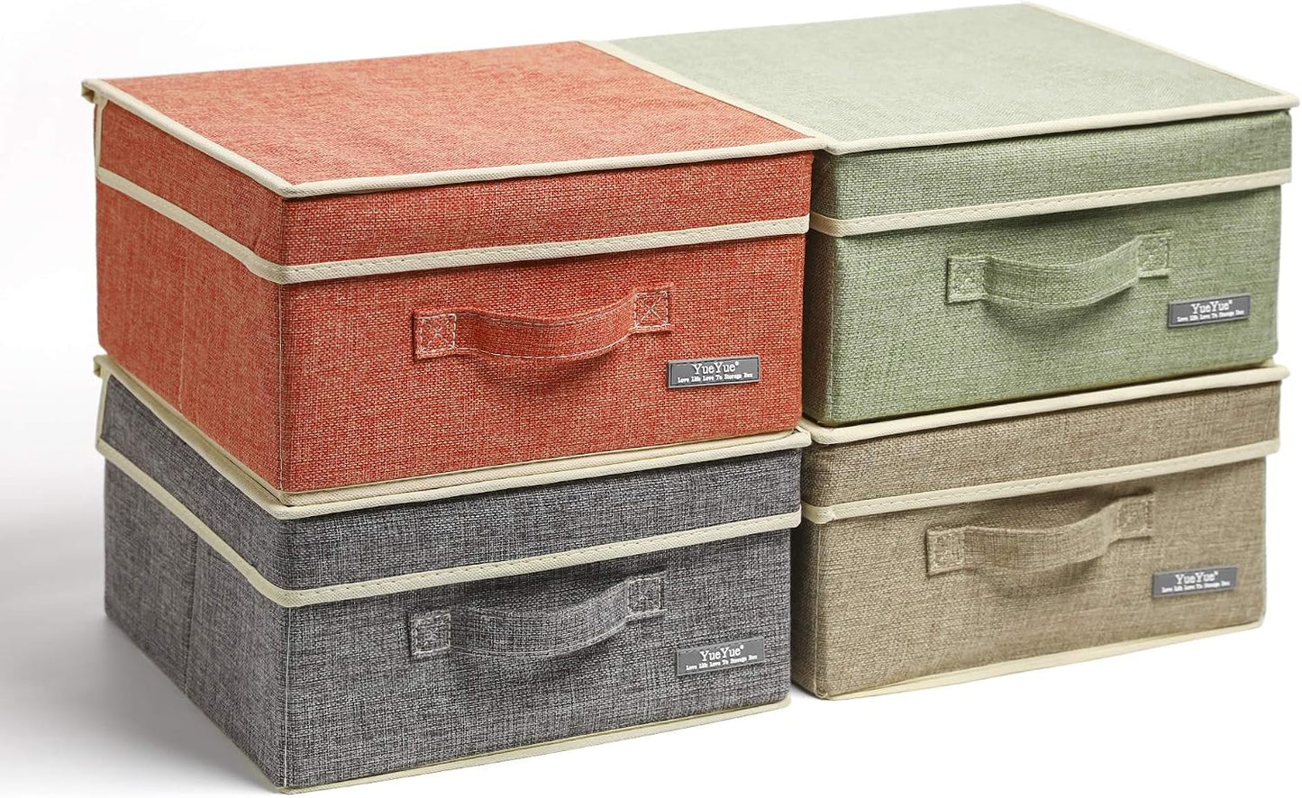 4 Pzas Cajas Tela Plegables con Tapas 31.5x30.5x17cm