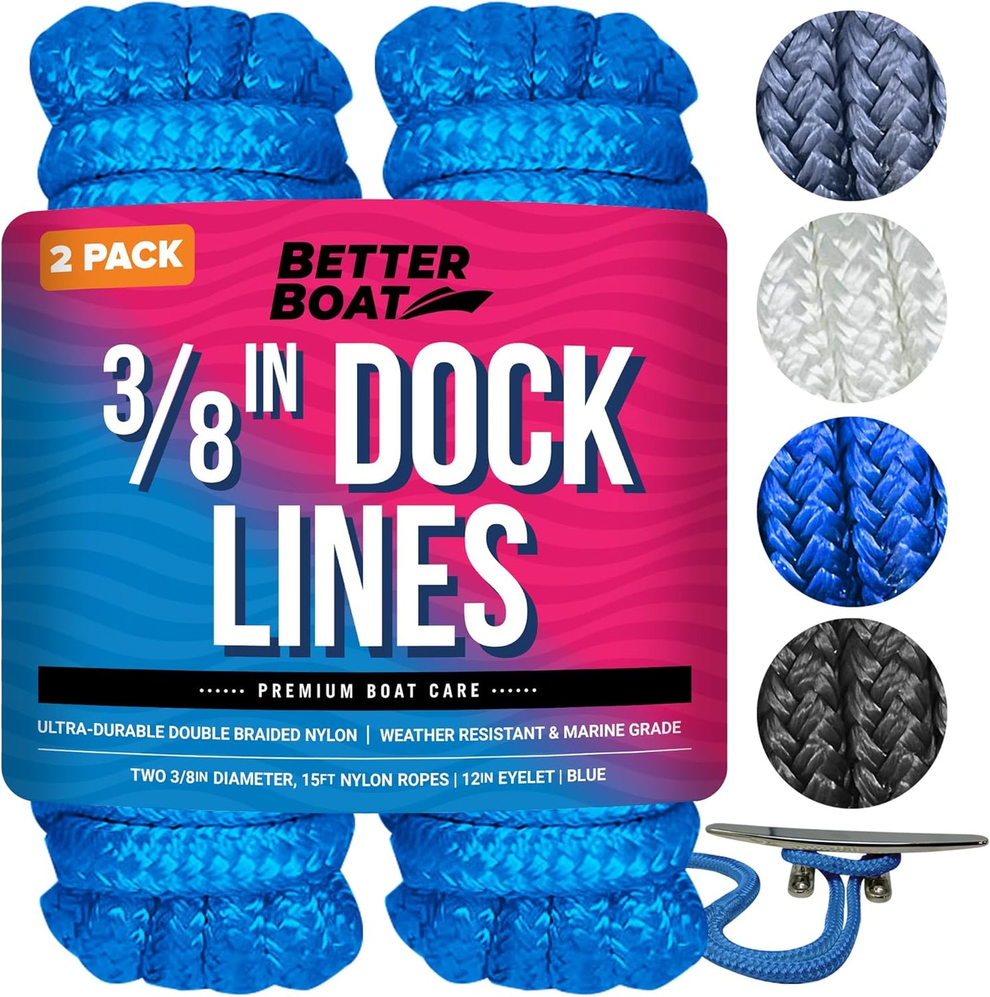 Cuerdas marinas trenzadas doble 3/8pulg 15ft azul pack 2