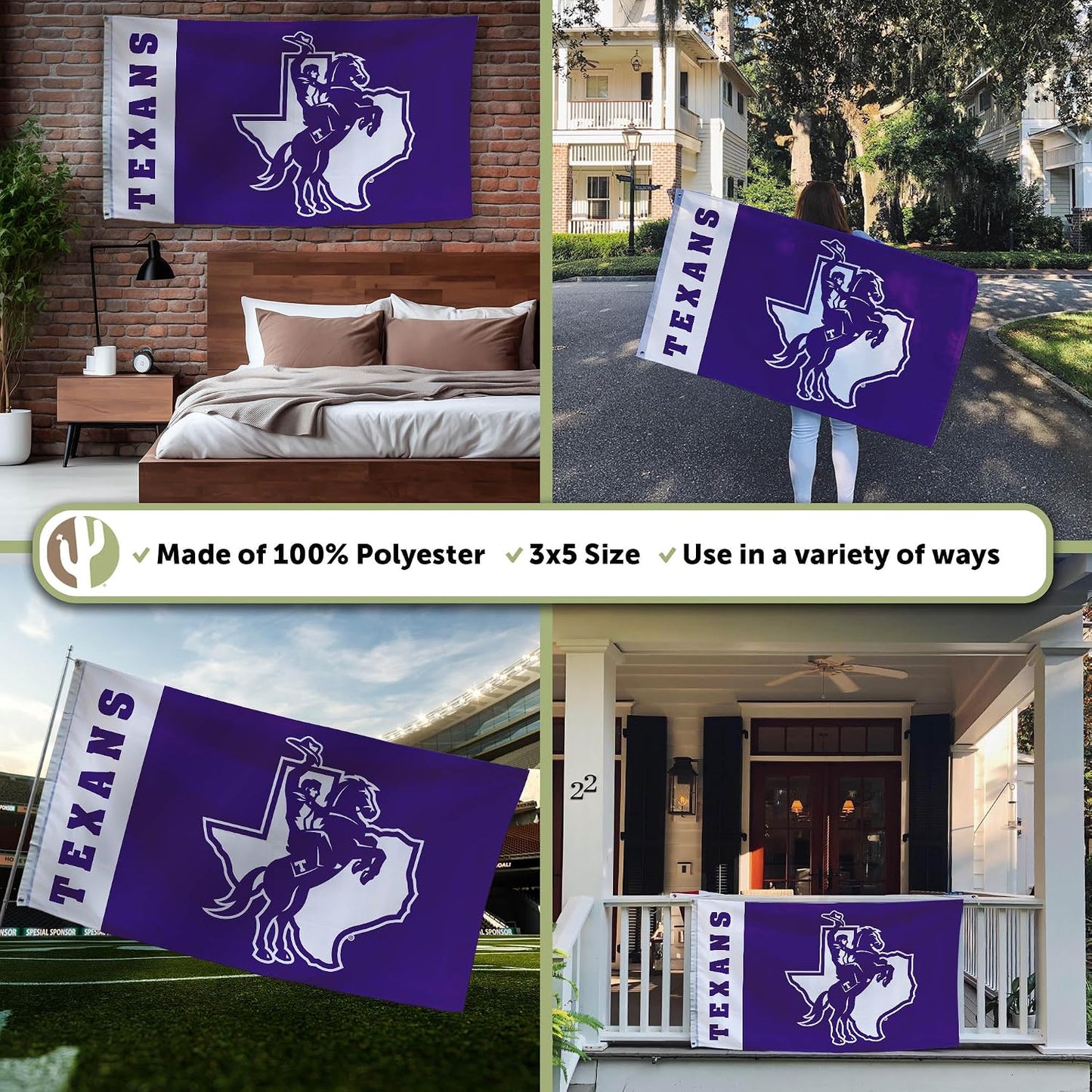 Bandera TSU Texans 3x5ft 100% poliéster interiores