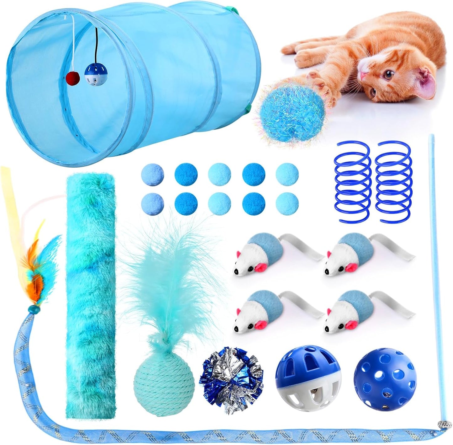 Set 24 Juguetes Interactivos para Gatos Plegable Azul