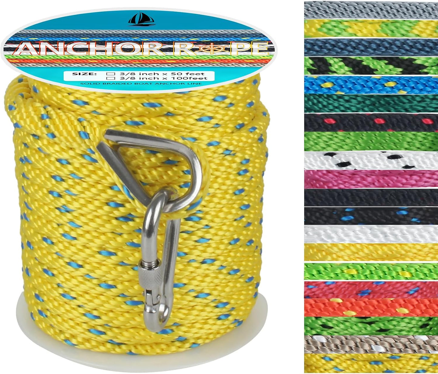 Cuerda anclaje 3/8pulg 50ft trenzada MFP guardacabo acero inox