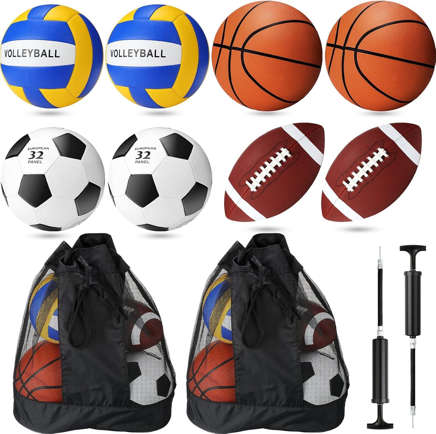 Set 8 pelotas deportivas con bolsas y bombas para adultos