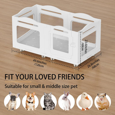 Jaula perros gatos 6 paneles ruedas 8 blanca