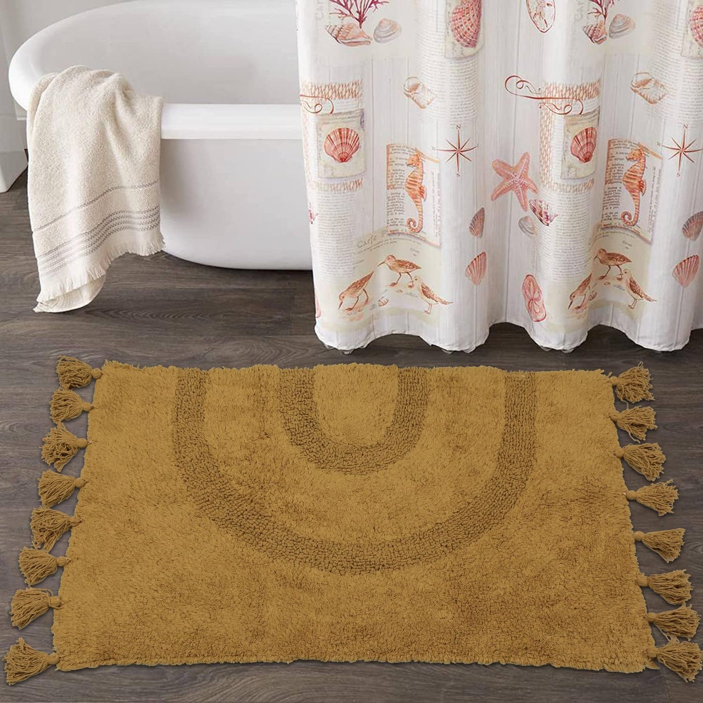 Alfombras baño algodón borlas antideslizante 20x32pulg mostaza