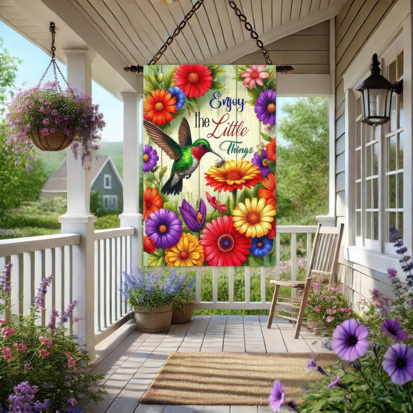 Bandera jardín colibrí garganta rubí 28x40" doble cara