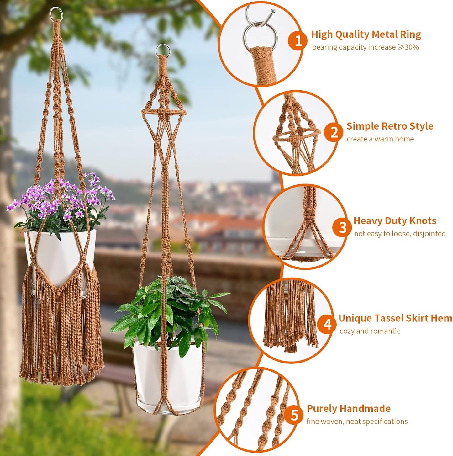 6 Ganchos Macramé para Macetas Colgantes con Perchas