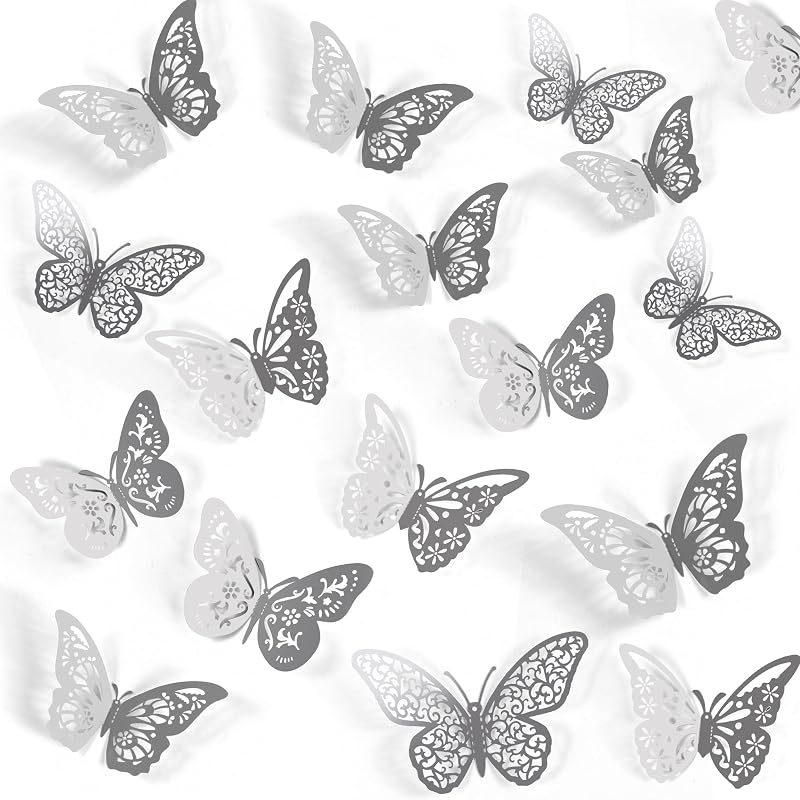 48 Mariposas Plateadas 3D para Decoración de Pared y Pasteles