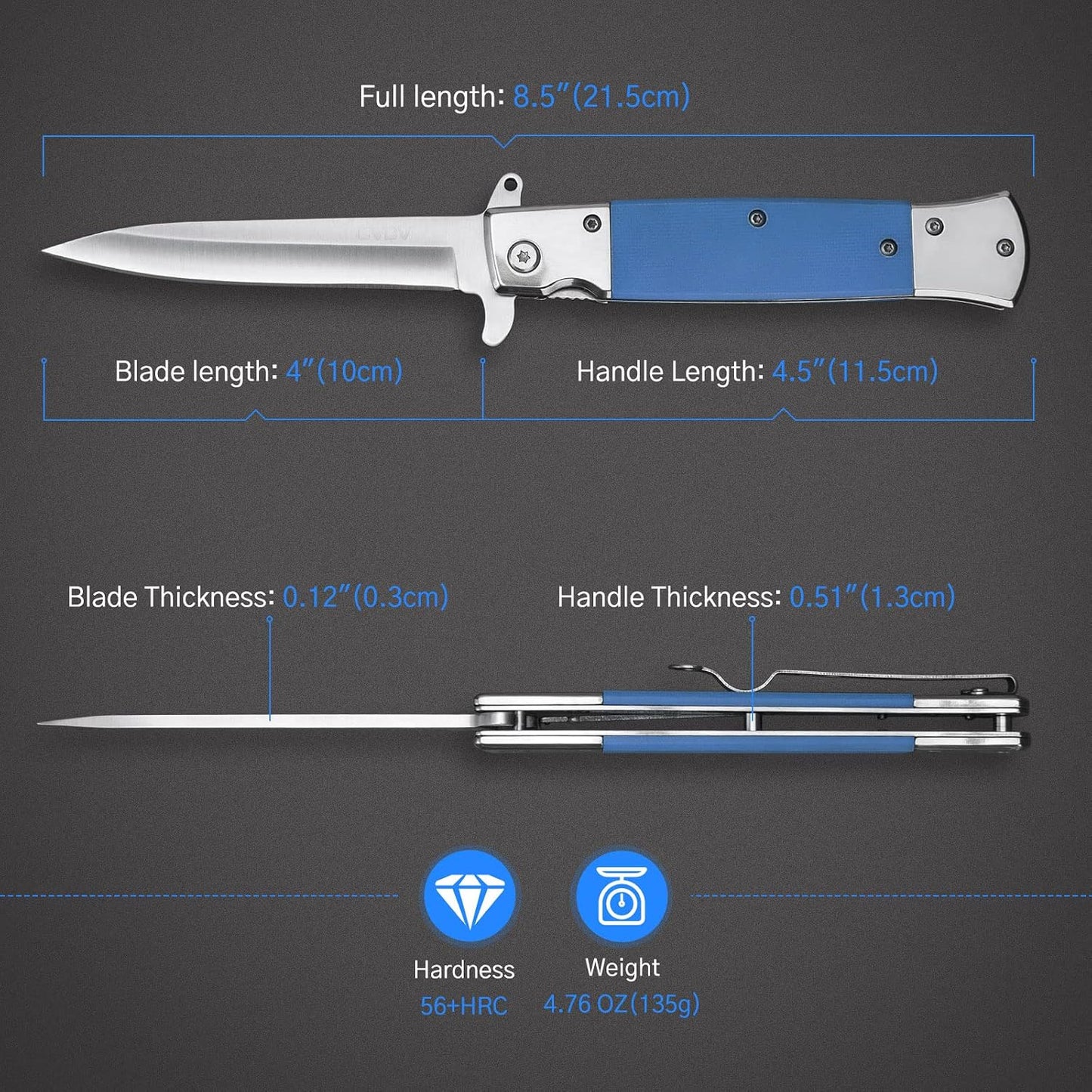 Cuchillo plegable G10 acero inox bloqueo seguridad caza edc azul