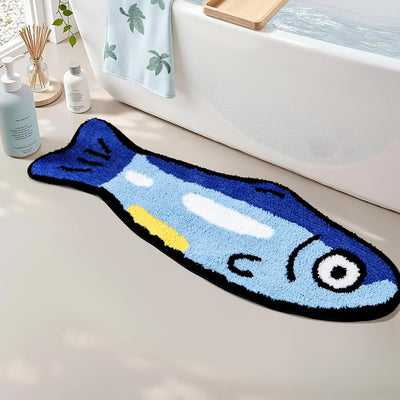 Tapete baño peces niños antideslizante 16x47pulg azul turquesa