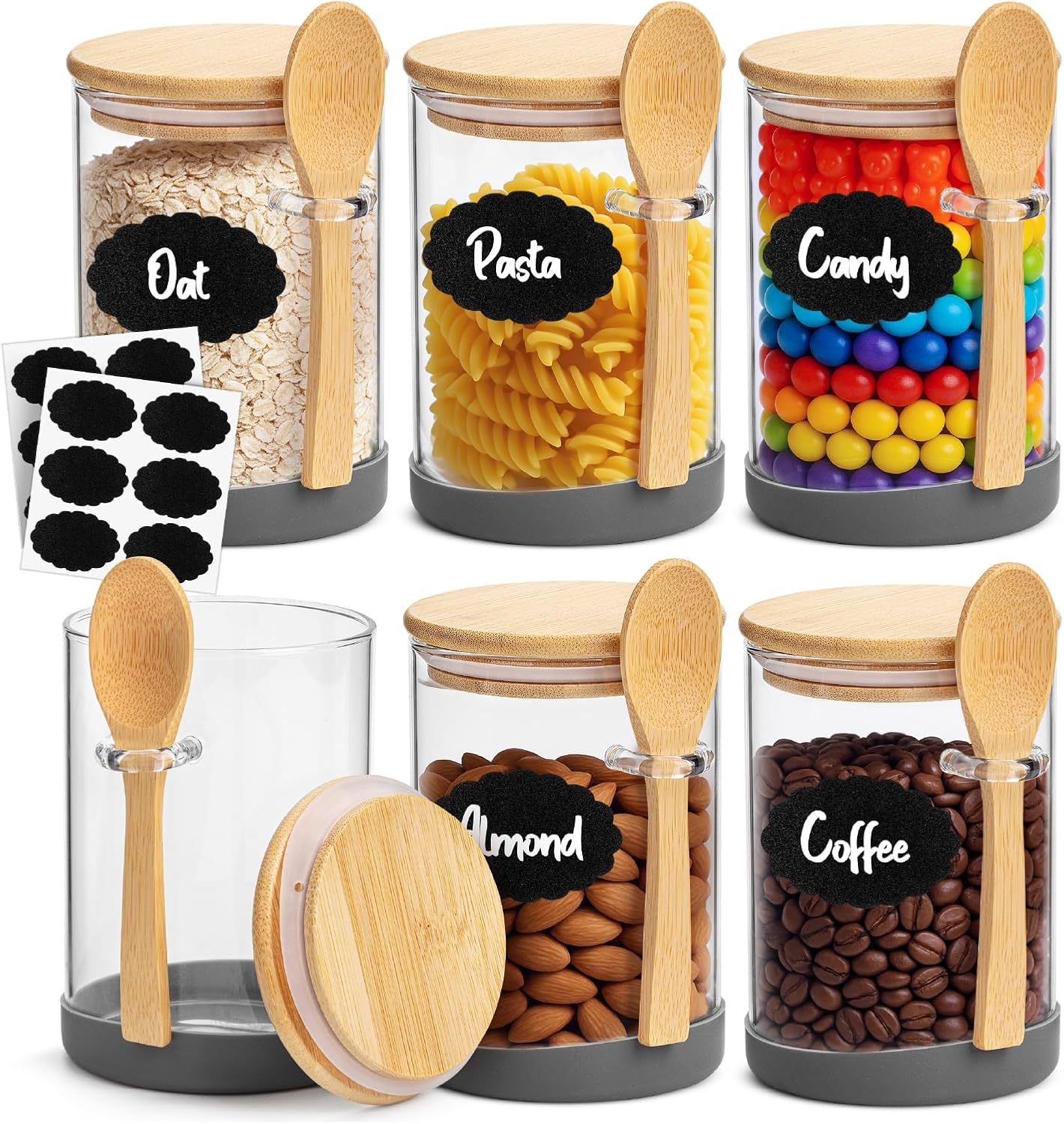 6 Pzas Tarros Vidrio Tapas Bambú 19oz para Té Azúcar Nueces