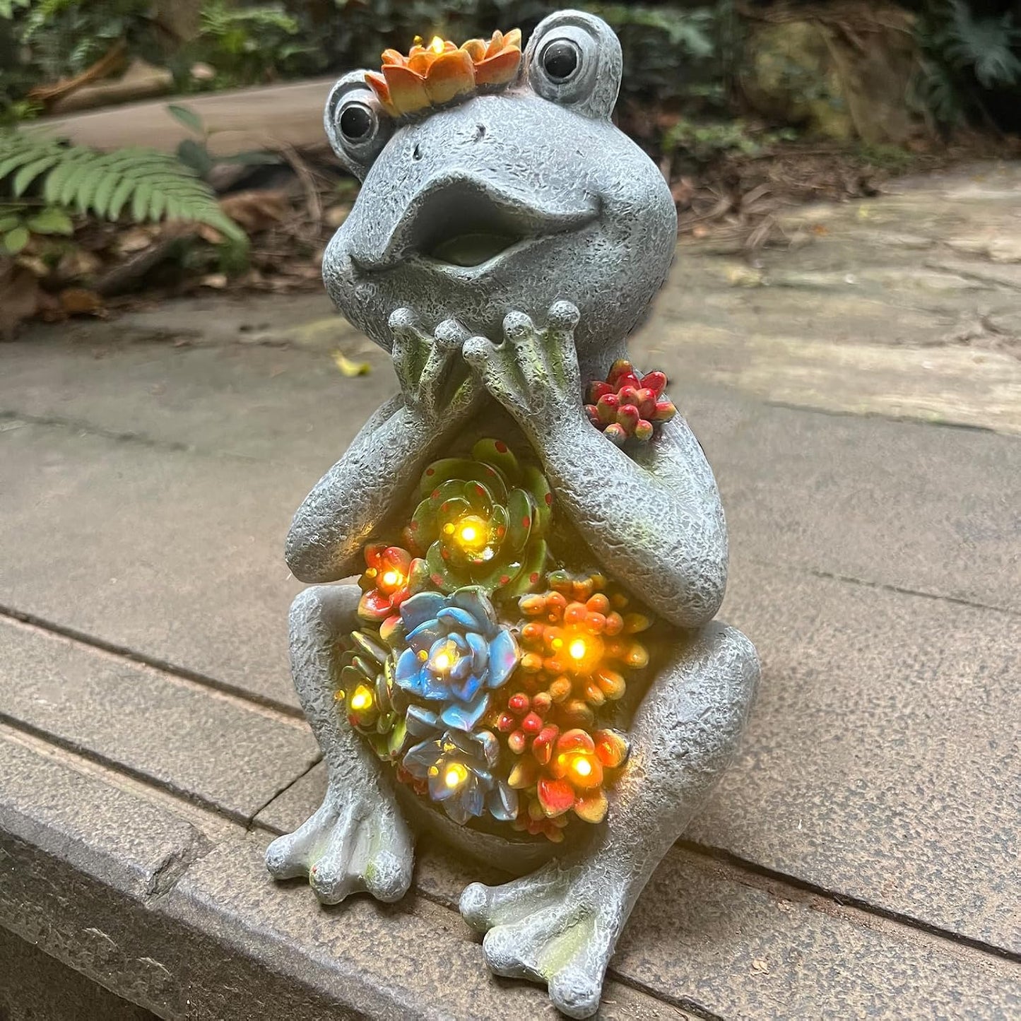 Estatuas rana solar con 8 luces LED para jardín y césped