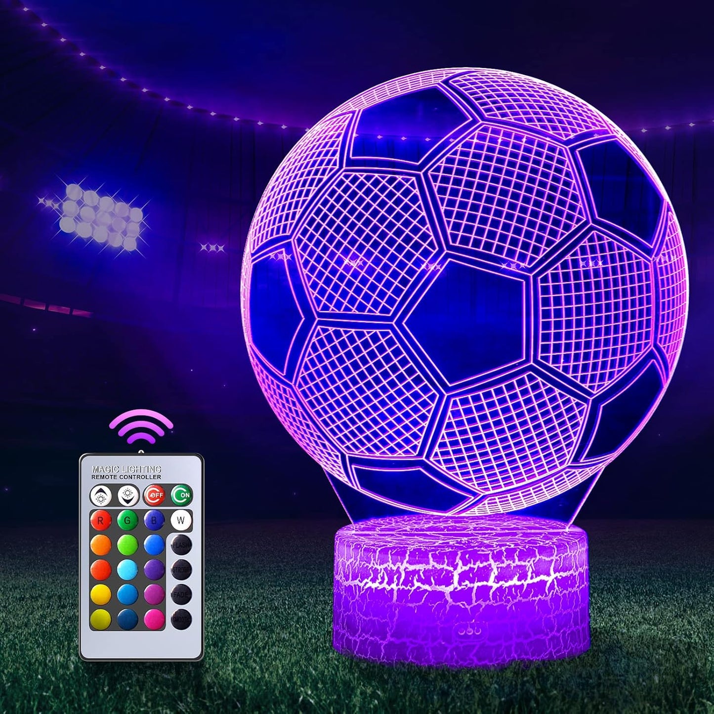 Lámpara ilusión fútbol 3D con control remoto 16 colores