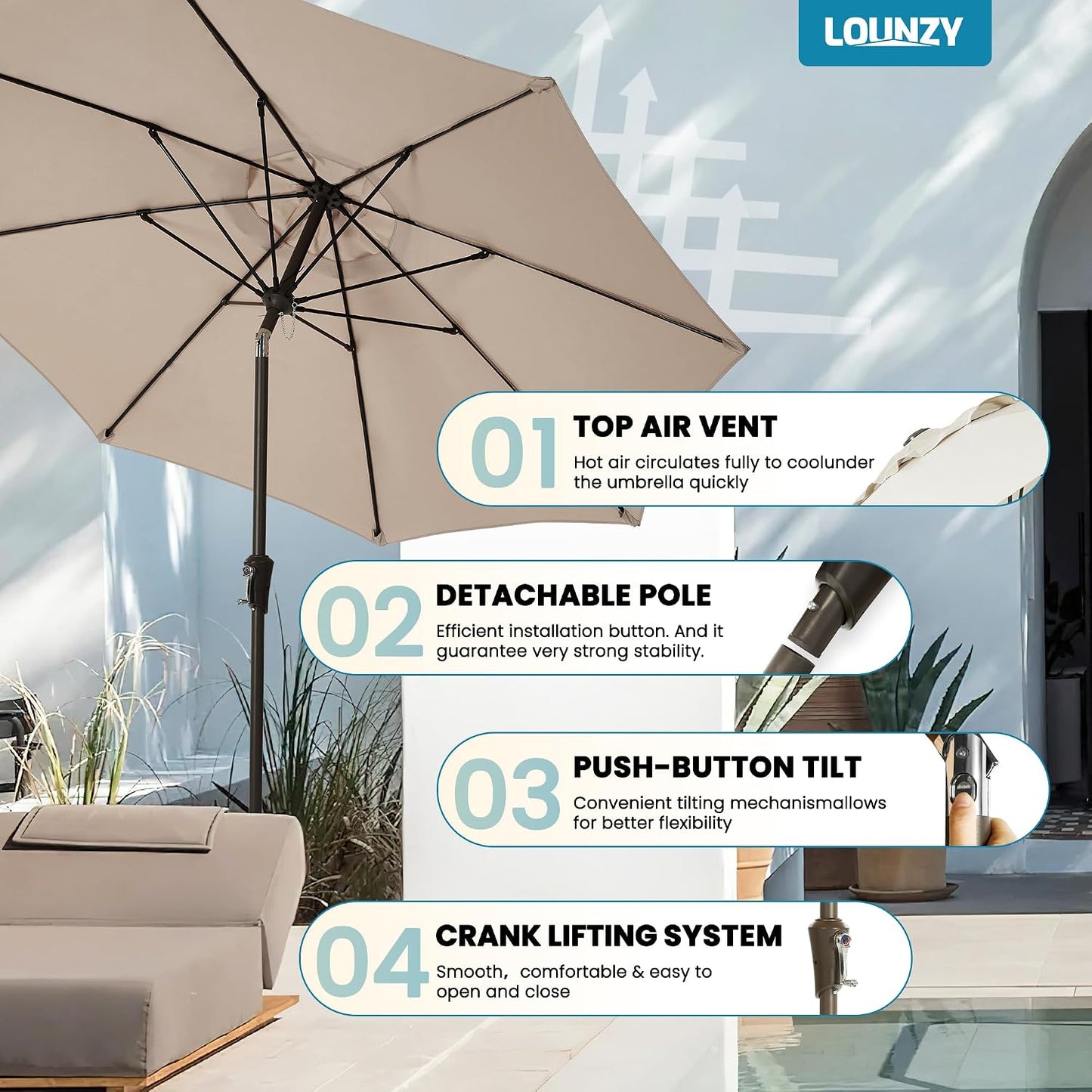 Sombrilla patio al aire libre 9"