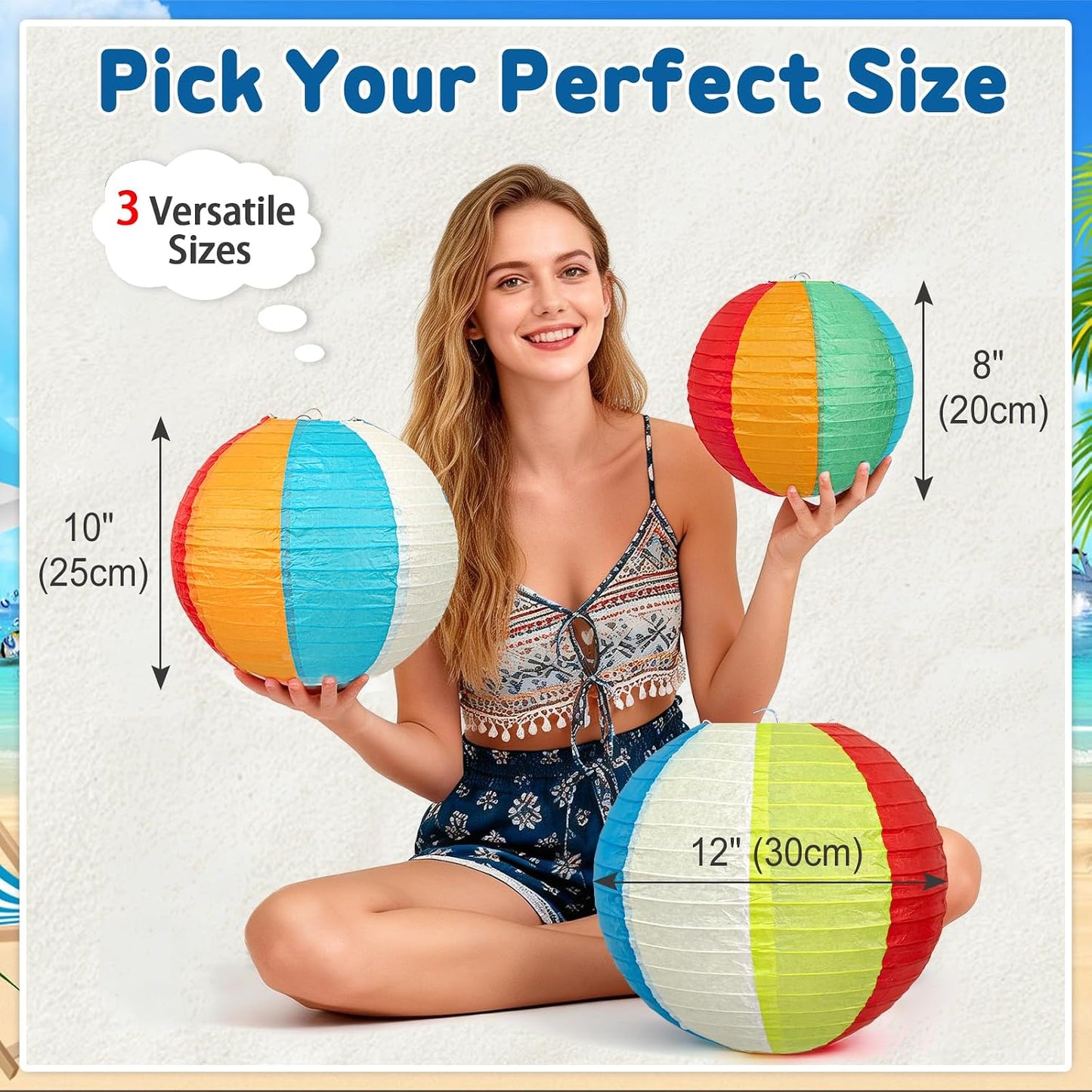 Linternas papel bola playa 10uds 12pulg decoración fiesta piscina