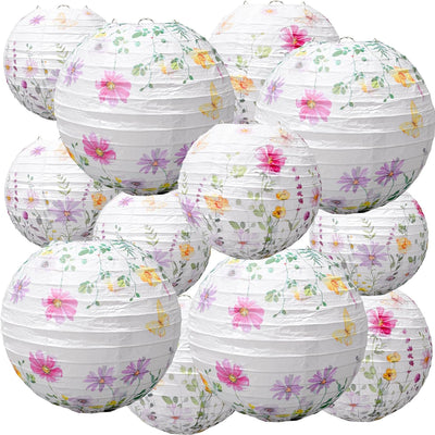 12 Faroles Florales Rosas y Morados para Fiesta Baby Shower Boda