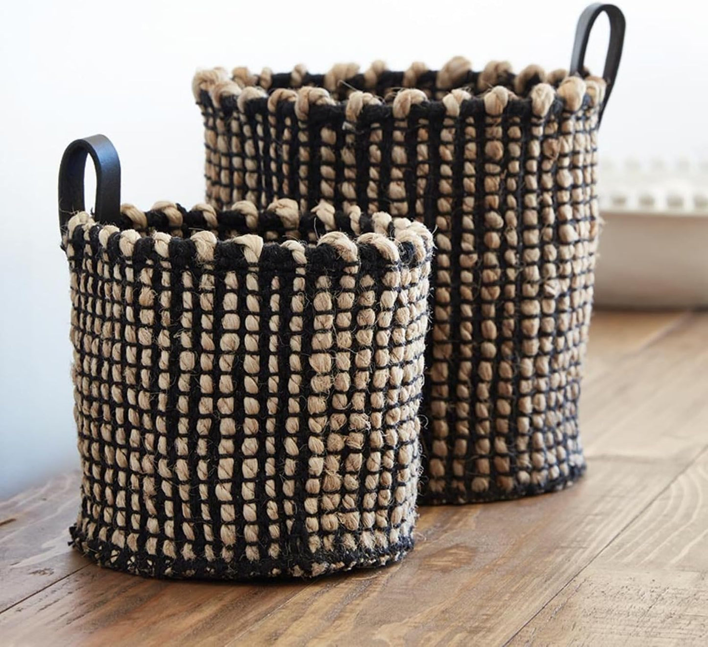 Cesta yute tejida decoración hogar 4x4" negro/natural