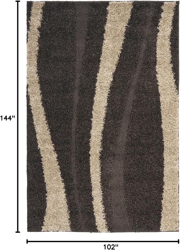Alfombra 8x12ft 1.2" marrón y beige rayas