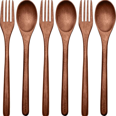 Set 6 cubiertos madera reutilizables para cocinar y comer