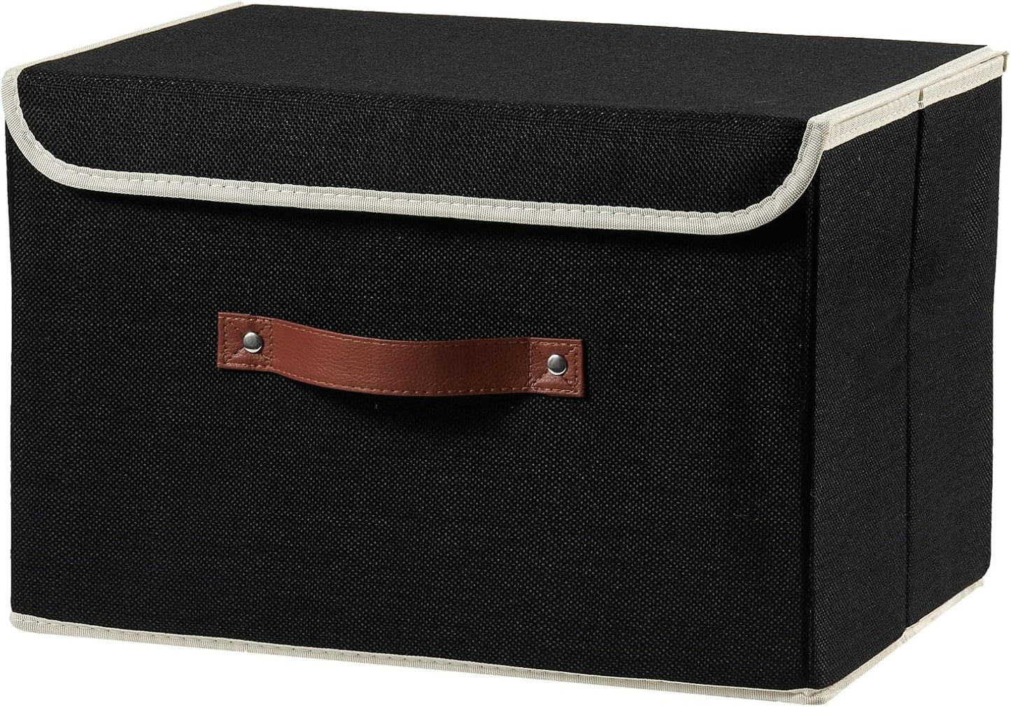 Cajas almacenamiento tela lino con tapa plegables asas piel