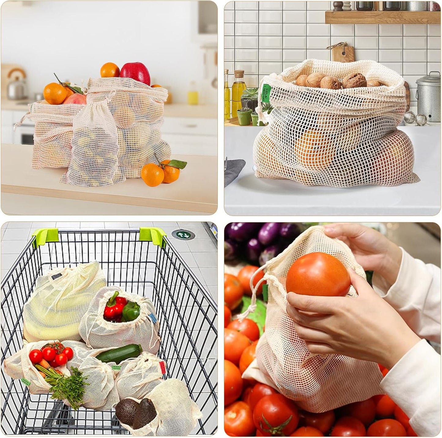 9 Pzas Bolsas Algodón Malla para Verduras