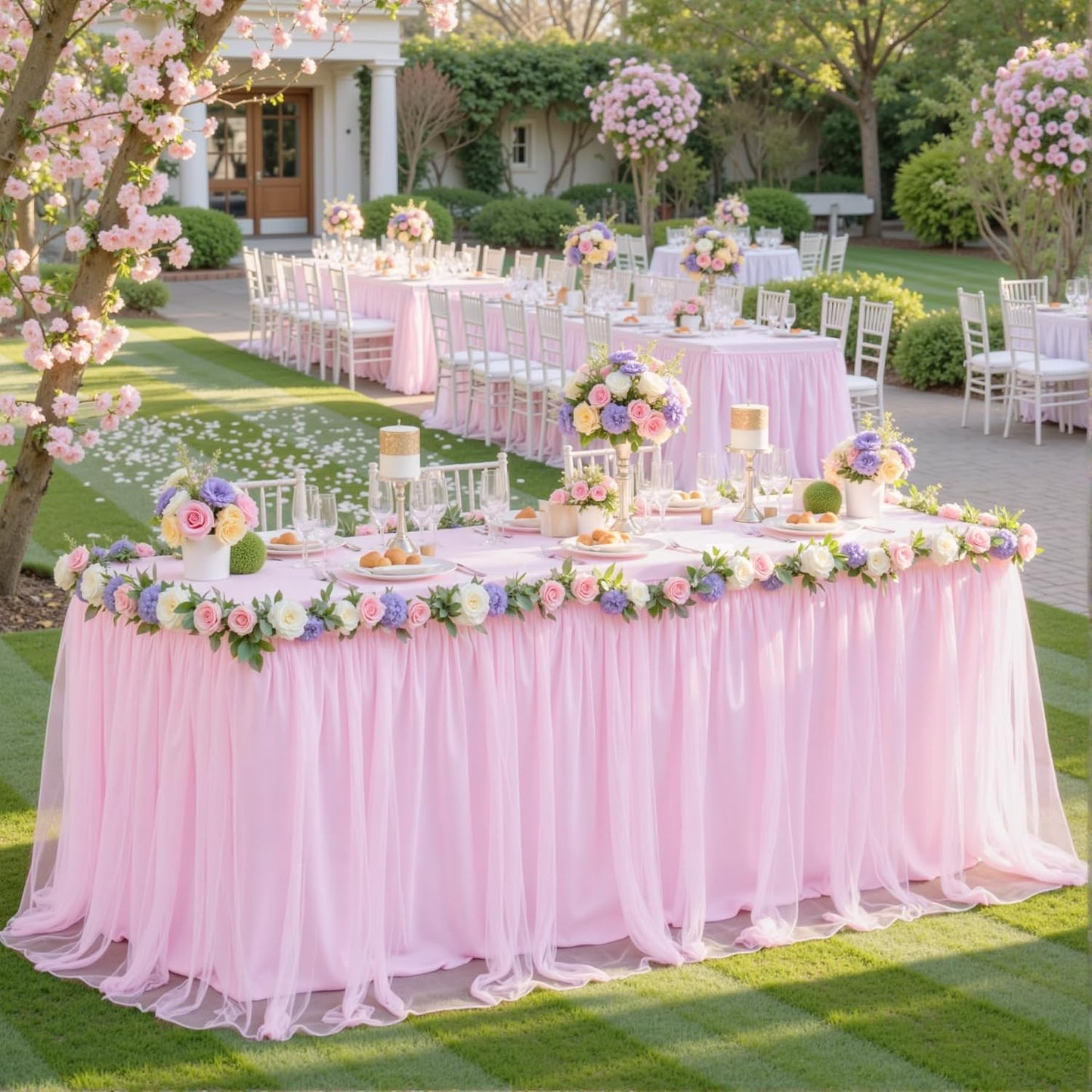 Manteles tul 8ft color rosa bebé para banquetes boda