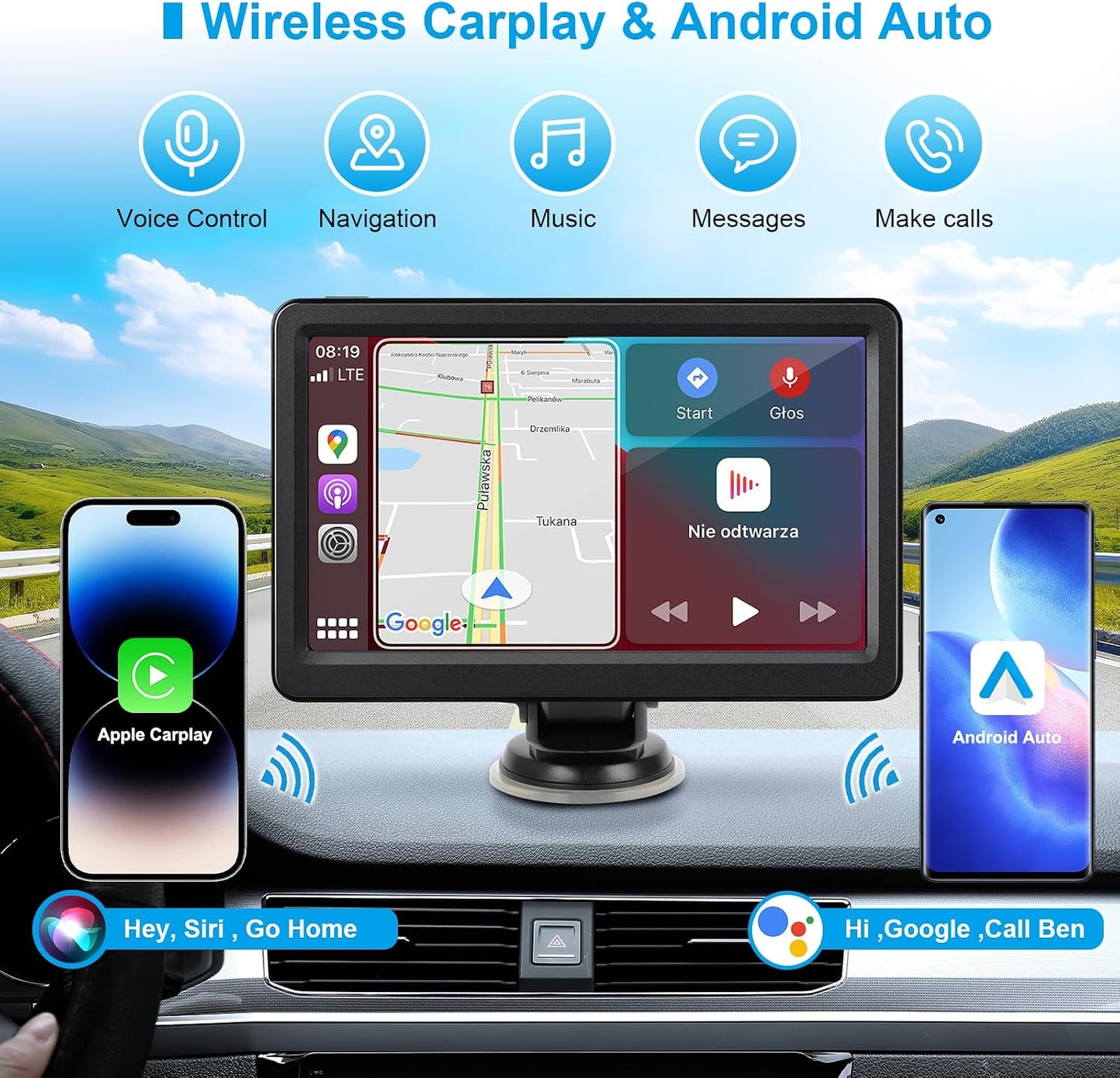 Pantalla Carplay inalámbrica 7pulg Bluetooth