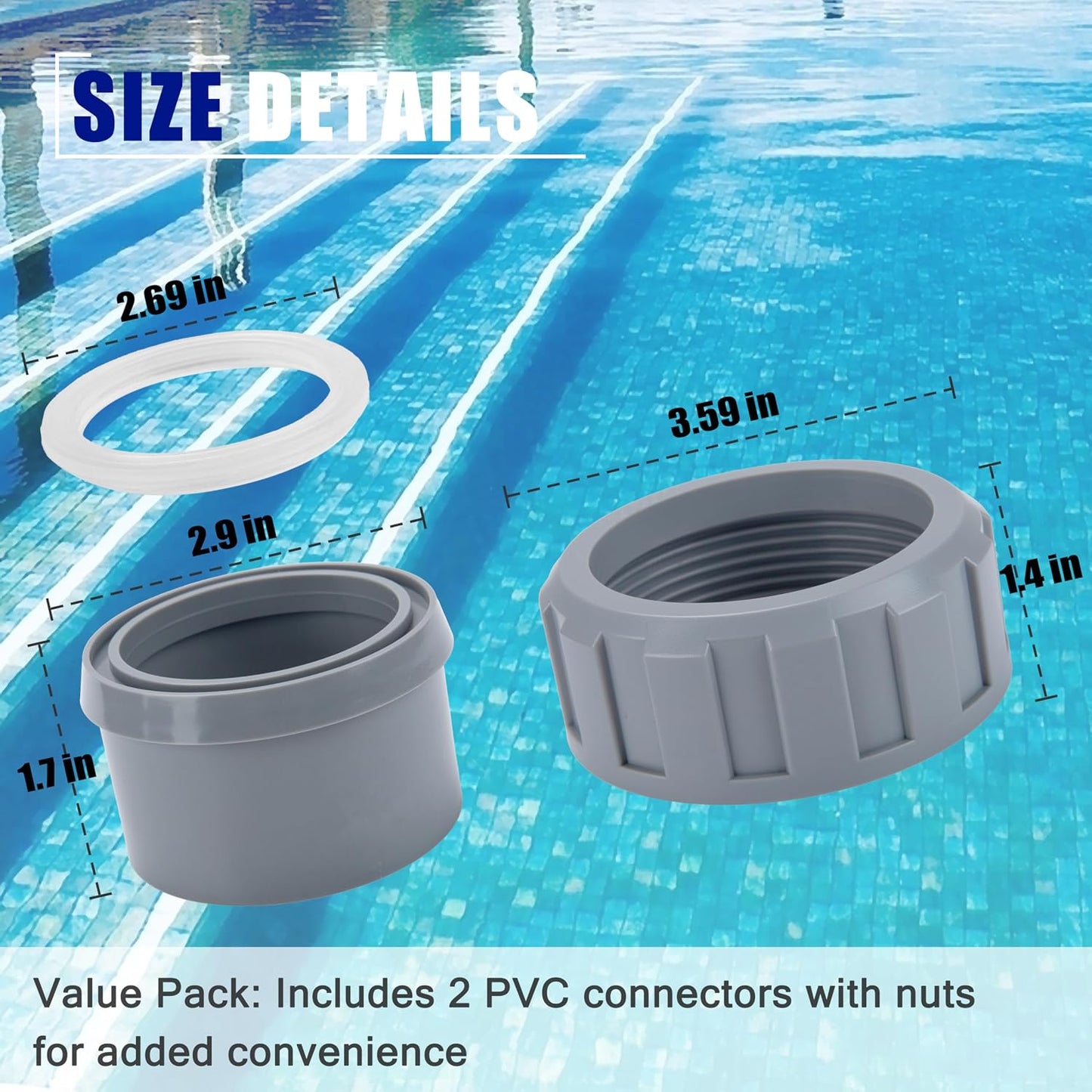2 Conectores PVC 2 pulg para calentador Raypack