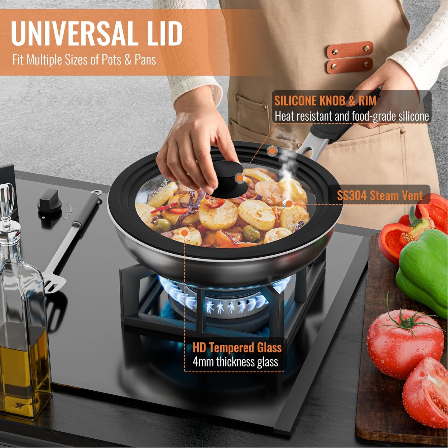 Tapas universales para ollas 7-9pulg vidrio silicona