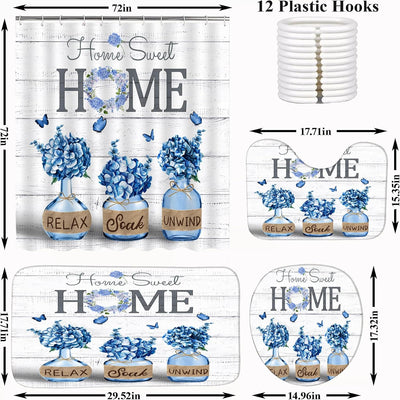 Juego 4 Cortinas Ducha Hortensias Azules 72x72pulg