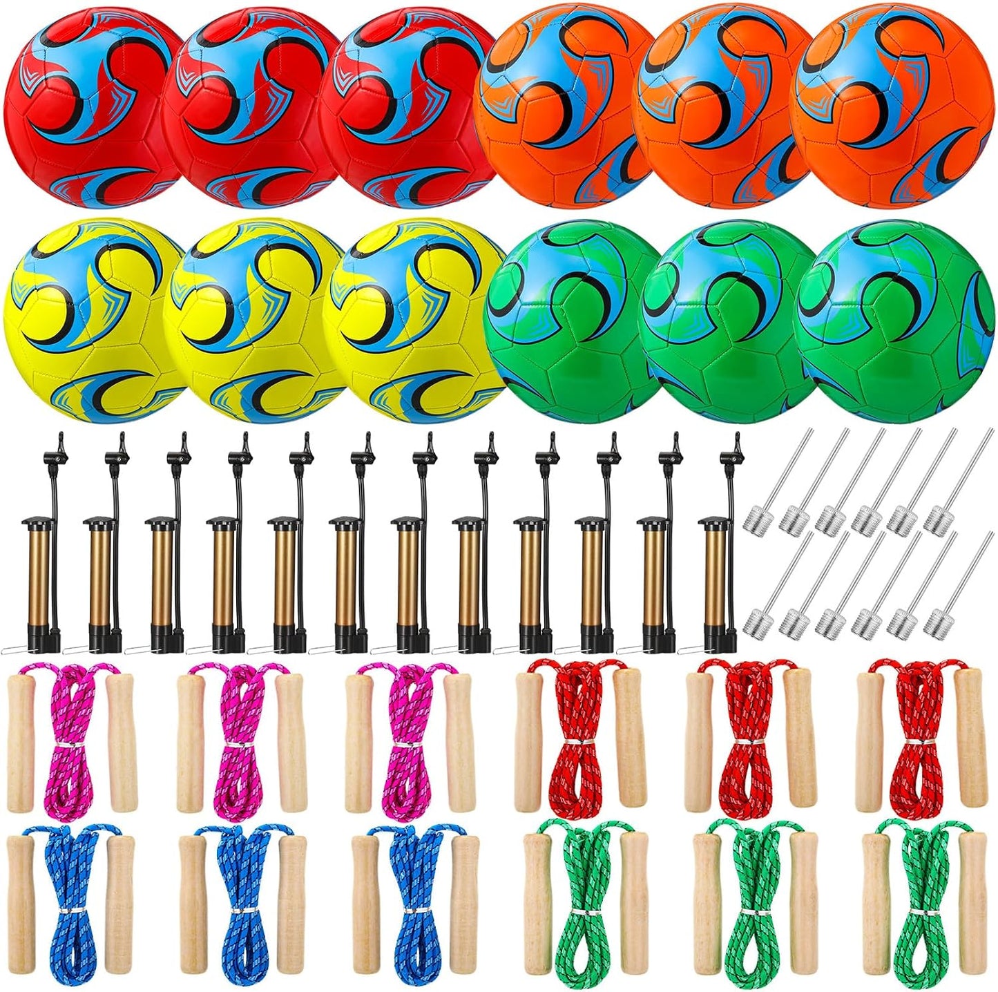12 Set Balón Fútbol Cuerda Saltar Ajustable