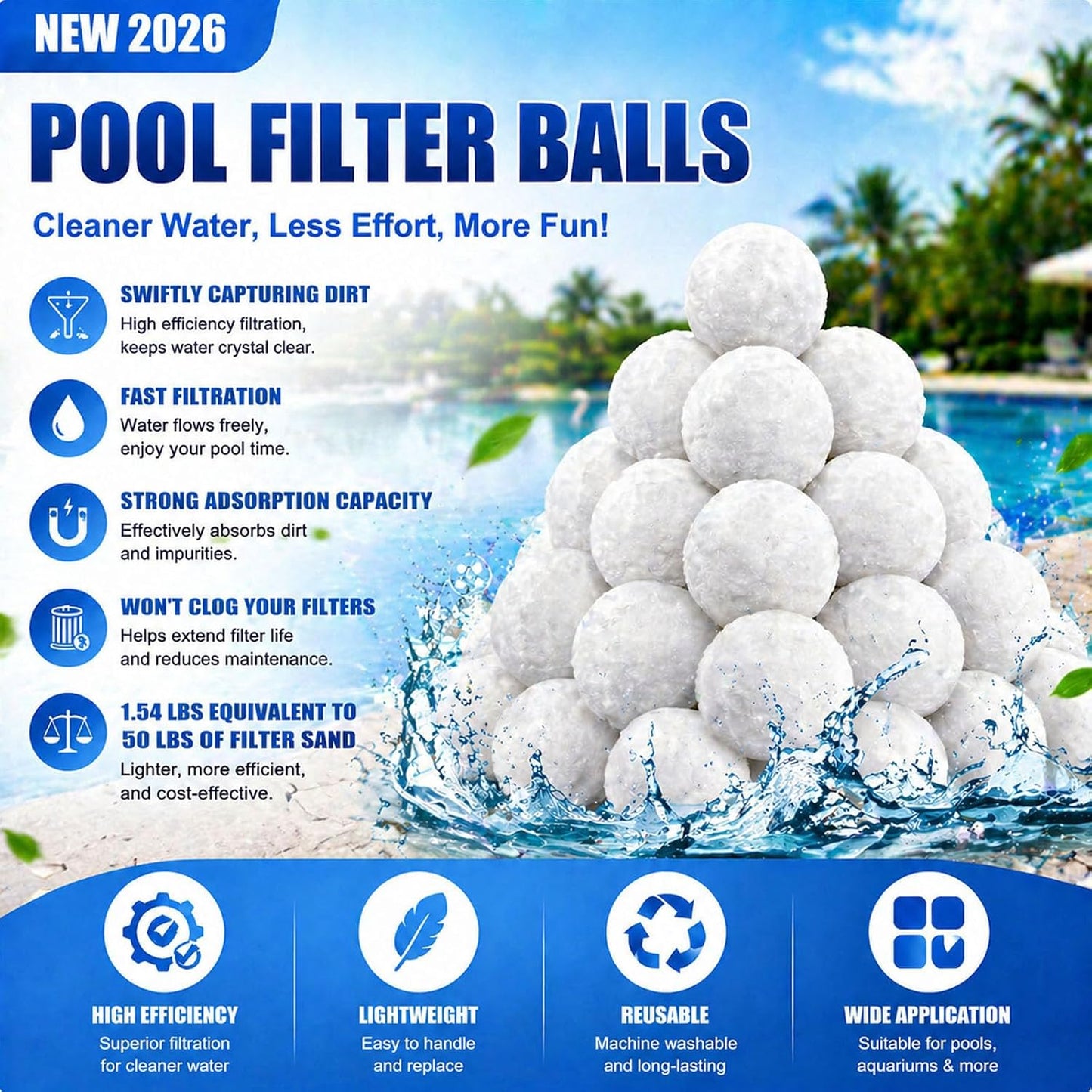 Bolas filtro piscina ecológicas reutilizables 1.54lb