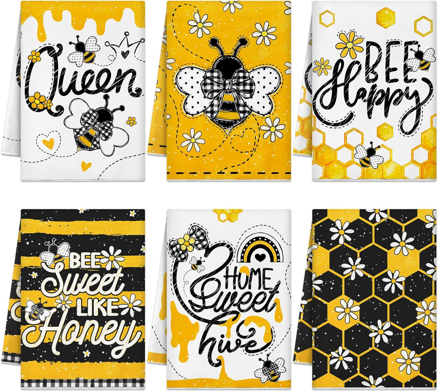 Set 6 Toallas Microfibra Panal Amarillo y Negro Hogar
