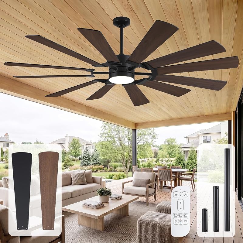 Ventilador techo 72pulg luz mando 12 hojas walnut/black