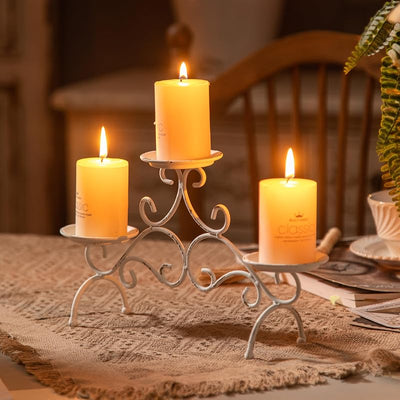 Portavelas 3 brazos metal blanco Shabby Chic