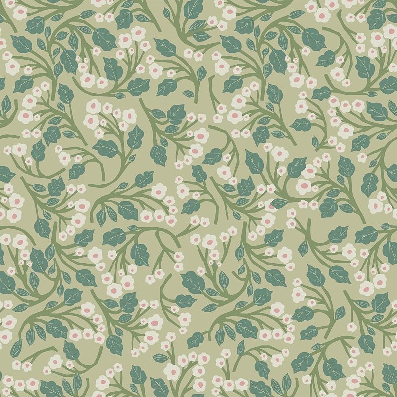 Papel tapiz floral verde vintage 17.7x354" autoadhesivo