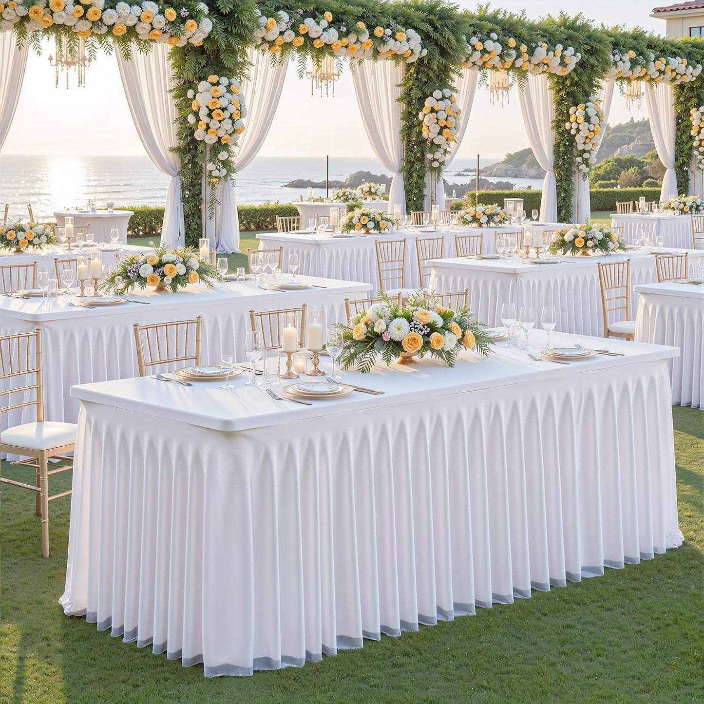 Mantel rectangular tul blanco elástico 6ft para bodas