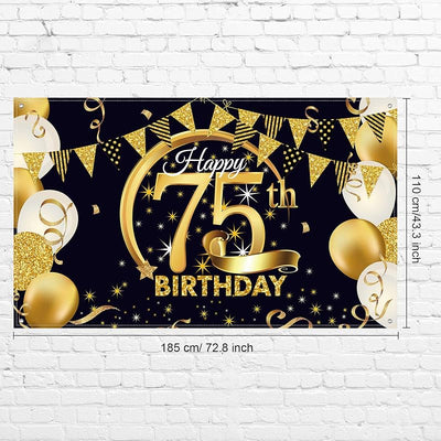 Cartel fiesta cumpleaños 72.8x43.3 color negro y dorado