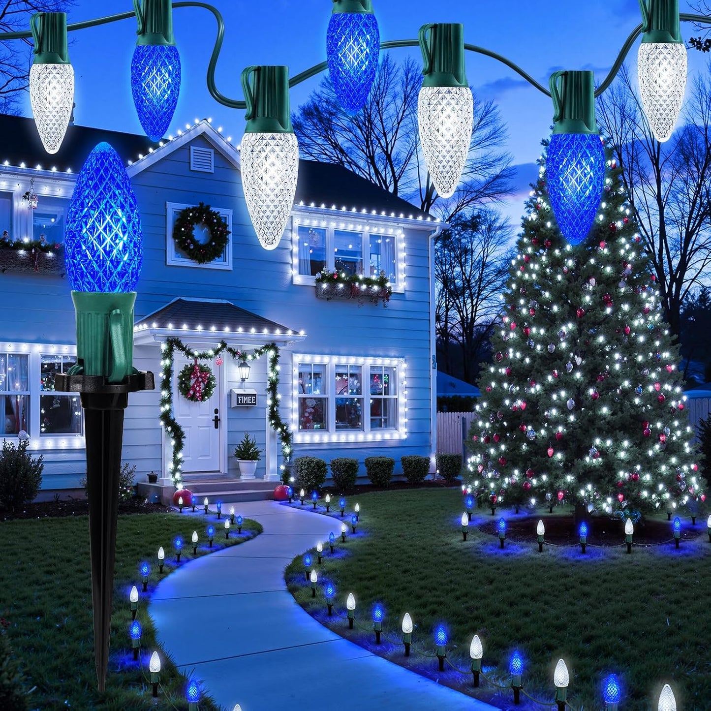 Luces Navidad C9 aire libre 7.83m 20 LED azul blanco
