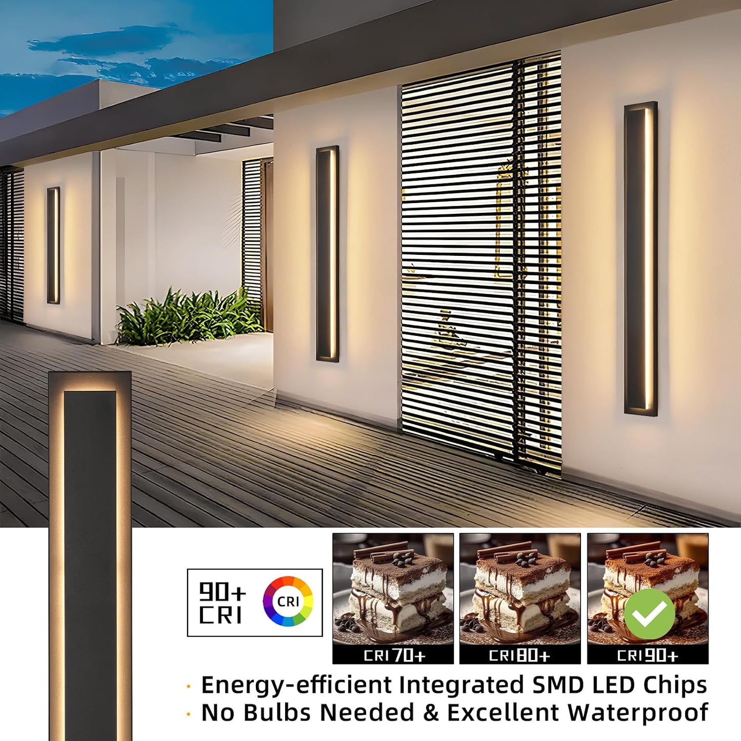 Aplique pared exterior 39.3pulg luces LED negras para porche