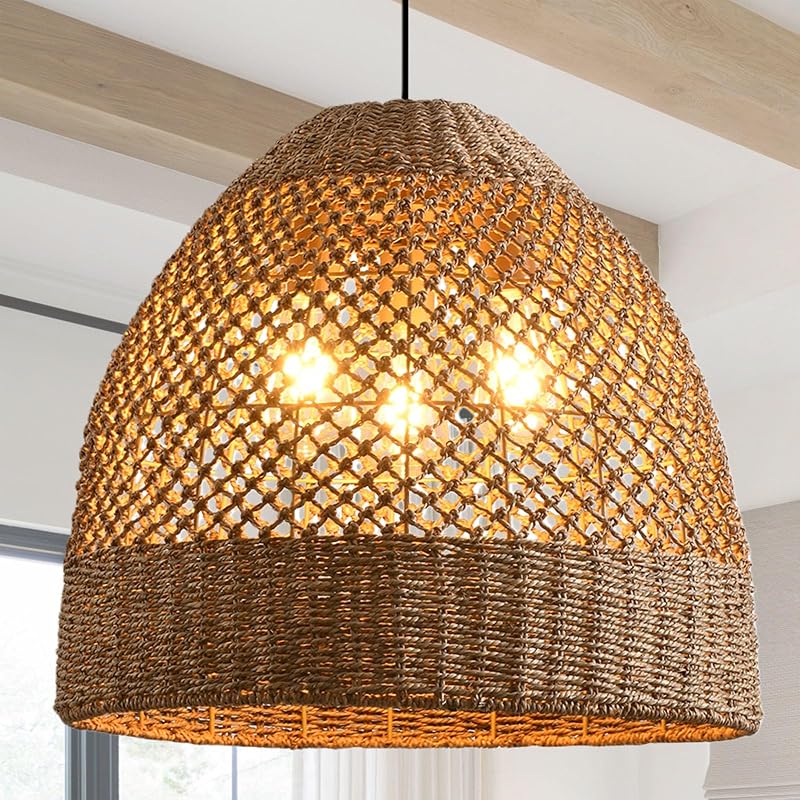 Lámpara colgante ratán 3 luces bohemias para techo cocina