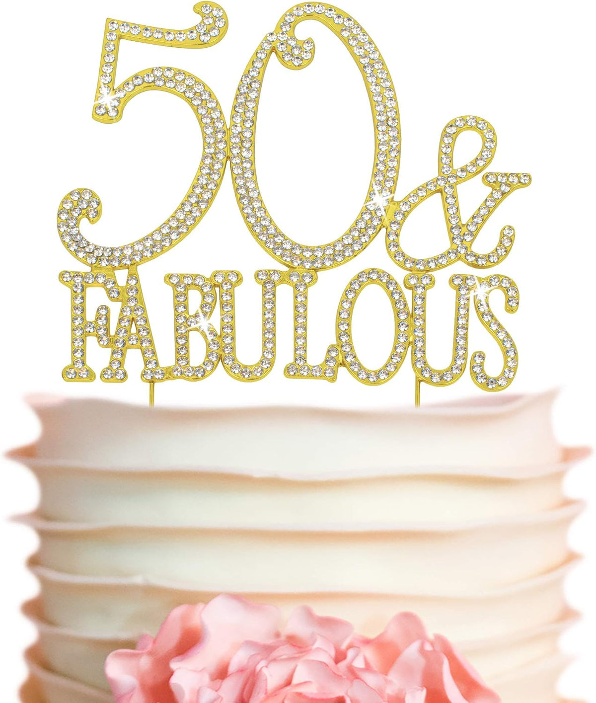 Decoración torta número 50 con diamantes falsos cumpleaños