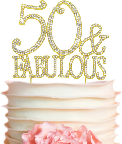 Decoración torta número 50 con diamantes falsos cumpleaños